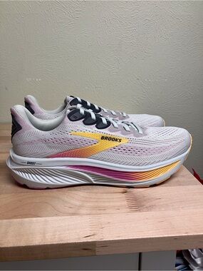 Brooks Women’s Ghost Running Shoes - Pale Pink with Yellow and Orange Accents